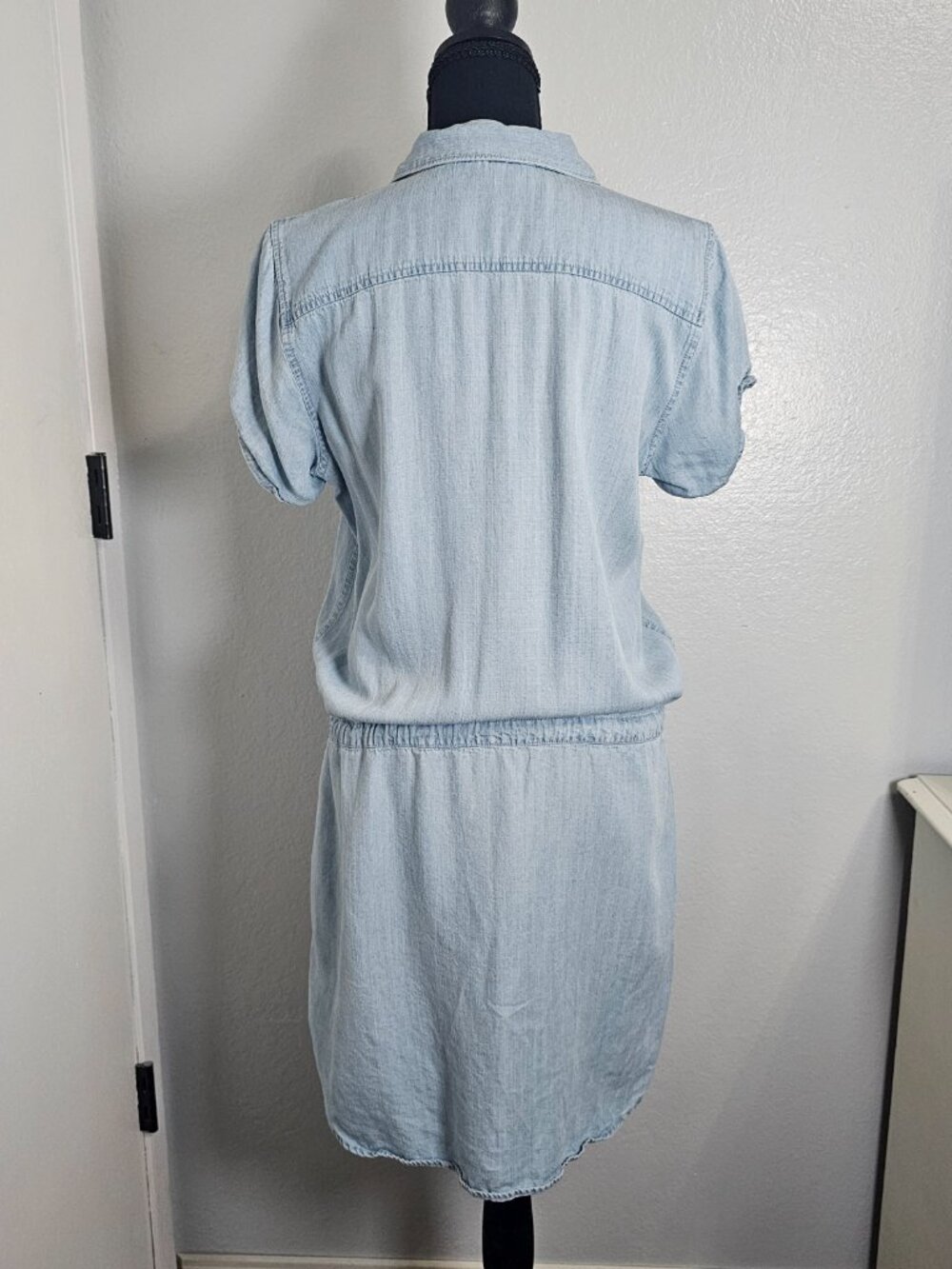 Lovestitch Button Down Tencel Denim Dress Blue Boho Short Sleeve Size Medium - Picture 3 of 6